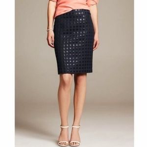 Banana Republic - Navy Midi Pencil Skirt with Shiny Black Squares